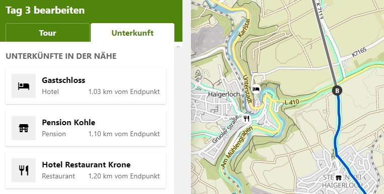 Screenshot Komoot Mehrtagestour bearbeiten