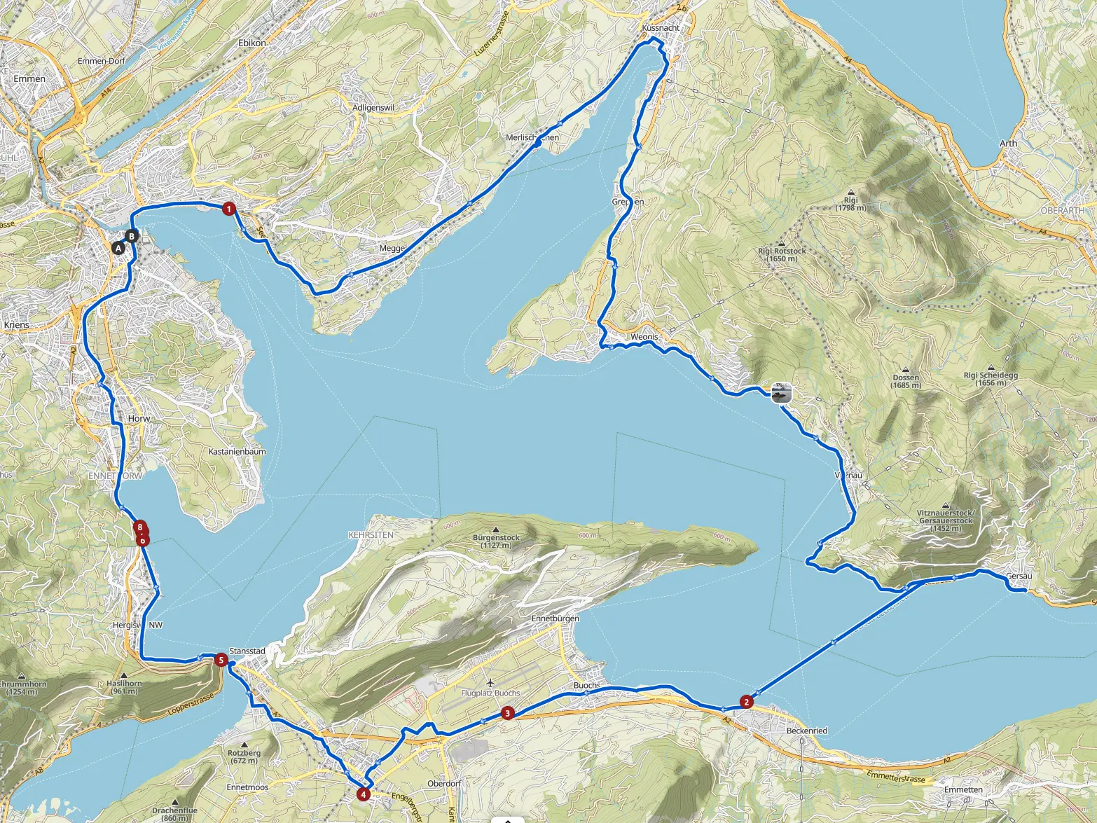 Die im Beitrag beschriebene Route als Linie auf einer Karte.
